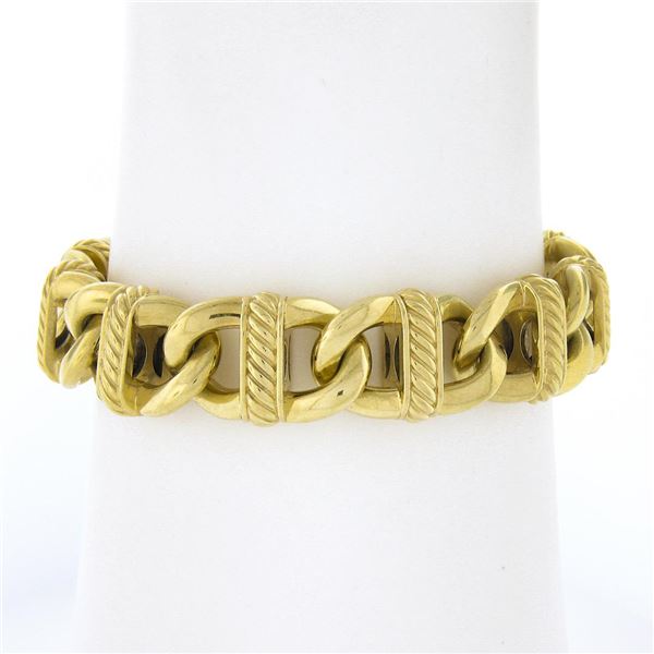 David Yurman 18K Gold 6.5  Wide Open Cable Link Chain Bracelet w/ Twisted Wire
