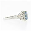 Image 5 : Vintage 14K White Gold 1.32 ctw Round Aquamarine Solitaire Open Filigree Work Ri