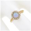 Image 3 : Antique Victorian 14K Gold Round Opal Solitaire Diamond Halo Petite Cluster Ring
