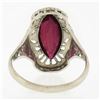 Image 3 : Antique Art Deco 10K Gold Bezel Marquise Shape Ruby Open Filigree Solitaire Ring