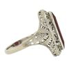 Image 4 : Antique Art Deco 10K Gold Bezel Marquise Shape Ruby Open Filigree Solitaire Ring