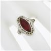Image 6 : Antique Art Deco 10K Gold Bezel Marquise Shape Ruby Open Filigree Solitaire Ring