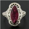 Image 7 : Antique Art Deco 10K Gold Bezel Marquise Shape Ruby Open Filigree Solitaire Ring