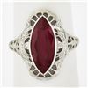 Image 8 : Antique Art Deco 10K Gold Bezel Marquise Shape Ruby Open Filigree Solitaire Ring