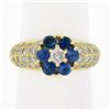 Fancy 18k Yellow Gold 1.71 ctw Sapphire & Diamond Cluster Flower Wide Band Ring