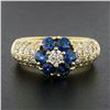 Image 2 : Fancy 18k Yellow Gold 1.71 ctw Sapphire & Diamond Cluster Flower Wide Band Ring