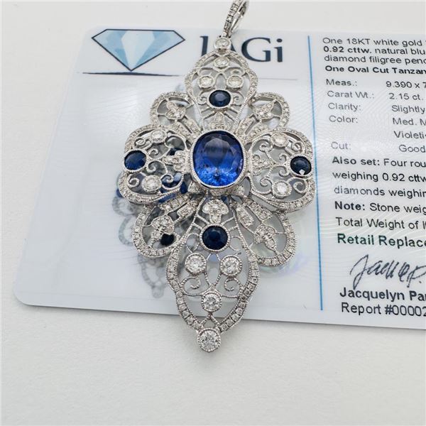 2.15 ctw Tanzanite, 0.92 ctw Blue Sapphire & 1.19 ctw Diamond 18K White Gold Fil