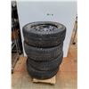 Image 1 : **(4) 225/60R17 Winter Tires on Steelies - Universal 5 Bolt 5x4 1/4, 5x4 1/2 - CANNOT SHIP