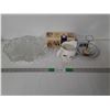 Image 1 : (2) Glass Dishes. (1) Tea Creamer, Cadbury Box, Stone Rock Egg