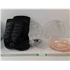 Image 1 : (4)Glass Dishes, (1) Tin Bowl,  And Womens Size 10 Pair of Boots