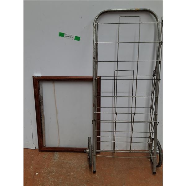 Wood Picture Frame 20" x 16" and Folding Basket Trolley Hand Truck, Cannot Ship