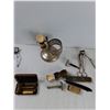 Image 3 : Vintage Barber Shaving Equipment (5) Razors, (2) Brushes, (2) Trimmers, Misc