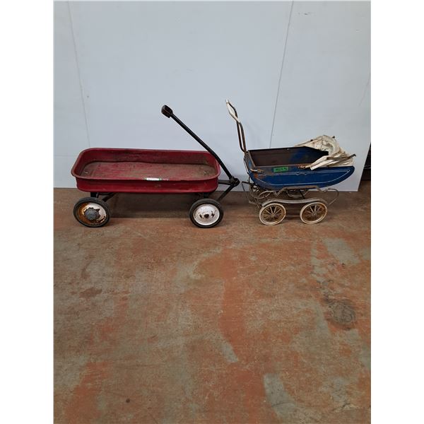 ** Little Red Wagon (Some Wear) & Vintage Doll Carriage (Worn) - CANNOT SHIP