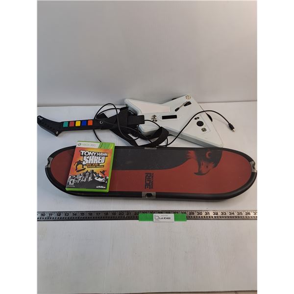 Xbox 360 Tony Hawk Shred Skateboard Controller With Game, Guitar Hero Xbox Guiter As-Is