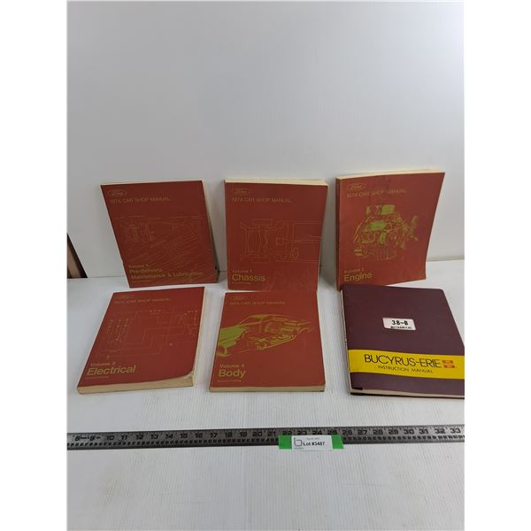 (5) Volumes of Ford 1974 Car Shop Manual, Bucyrus-Erie Instruction Manual