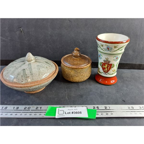 Pottery Lidded Bowls, Decorative Norge Vase