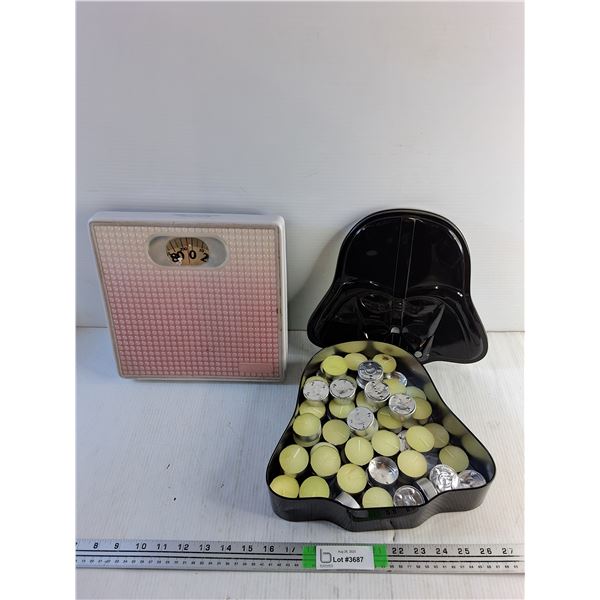Vintage Body Weight Scale, Tea Candles and Darth Vader Tin Box