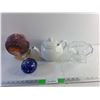 Image 1 : Glass Candy Dish, Ceramic Tea Pot, Desk Decorations