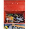 Image 4 : Vintage Metal Tool Box 15" x 8" x 8", Hammer, Measuring Tapes, Wrenches,  Chalk Line, Screwdrivers
