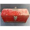 Image 5 : Vintage Metal Tool Box 15" x 8" x 8", Hammer, Measuring Tapes, Wrenches,  Chalk Line, Screwdrivers