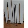 Image 1 : ** (5) Yard/Garden Tools: Rake, Spade, Hoe, Extra Large Pry Bar, Cannot Ship