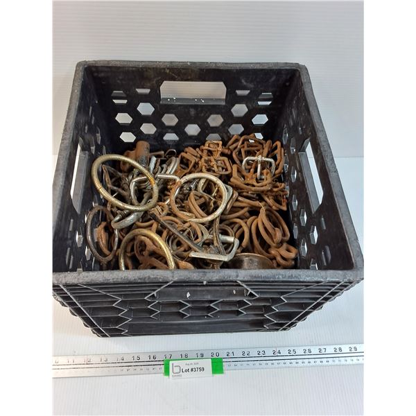 Milk Crate w/Various Metal Clips for Horse Tack & Such, Cannot Ship