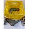 Image 3 : Milk Crate w/Metal Funnel, Hub Cap, Grease, Misc, Cannot Ship
