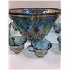 Image 2 : Vintage Carnival Indiana Blue Iridescent Grape Pattern Glass Punch Bowl Set w/12 Cups, One Has Chip 