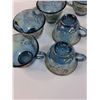 Image 8 : Vintage Carnival Indiana Blue Iridescent Grape Pattern Glass Punch Bowl Set w/12 Cups, One Has Chip 