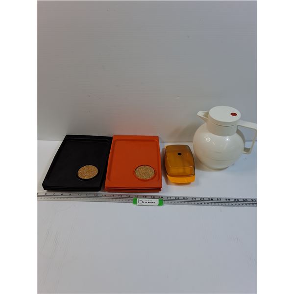 Rosti Butter Dish, (8) Acca David Douglas Serving Plate Sets, Coffee Carafe Pot