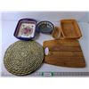 Image 1 : (2) Wicker Baskets, (2) WM Poland Dishes, Cutting Board, Misc