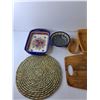 Image 2 : (2) Wicker Baskets, (2) WM Poland Dishes, Cutting Board, Misc