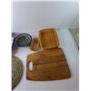 Image 3 : (2) Wicker Baskets, (2) WM Poland Dishes, Cutting Board, Misc