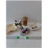 Image 1 : Misc Lot - (2) Amiibo, (3) Glass Dish/Trays, Hummingbird Porcelain Micro Tray, Other