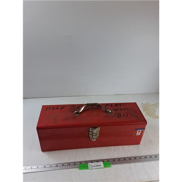 Tool Box 19'' x 6.5'' x 7'',  Assorted Hole Saws, Flat Wood Bits