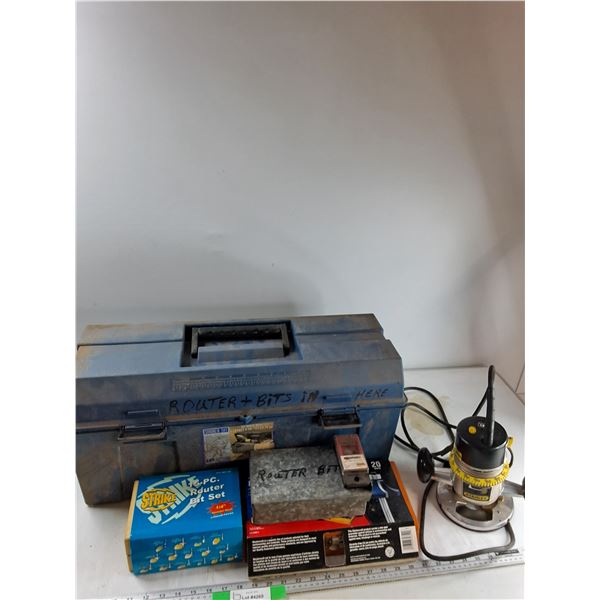 26'' Toolbox, Assorted Router Bits, Router - As Is -  PICK UP ONLY