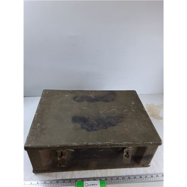 Metal Box 20.5'' x 14'' x 8'', (4) Plastic wheels, Wire Connectors, Misc - As IS