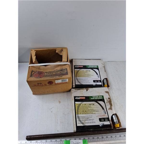 23.5'' Metal Pole, (2) Hydraulic Hoses, Assorted Nails - As Is