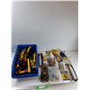 Image 1 : Plastic Bin, Fiche Powerlite Plug, Assorted Gasoline Spouts, Misc - As Is