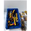 Image 2 : Plastic Bin, Fiche Powerlite Plug, Assorted Gasoline Spouts, Misc - As Is