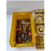 Image 2 : Plastic Bin, Garden Hose Connectors, (3) Mini Mechanical Timers, Misc - As Is