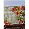 Image 2 : (2) Plastic Serving Platters, Wooden Serving Tray, Large Roasting Pan, Wire Basket