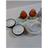 Image 2 : Strawberry Salt & Pepper Shakers, Various Animal Shakers, (2) Asian Dipping Bowls, Herb Grinding Bow