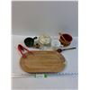 Image 1 : Wood Serving Board, Various Kitchen Bowls, Angel Toothpick Holder, Misc