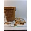 Image 1 : Wicker Basket w/ Wooden Handled Kitchen Utensils - Various