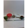 Image 1 : (5) Kitchen Items: Pitcher, Bowls, Small Cake Holder, Olive Oil Jar