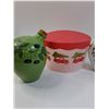 Image 2 : (5) Kitchen Items: Pitcher, Bowls, Small Cake Holder, Olive Oil Jar