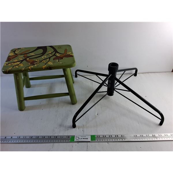 Wooden Painted Foot Stool and Christmas Tree Stand  -  PICK UP