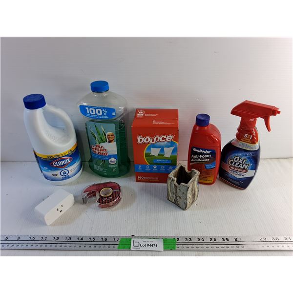 Mr Clean, Bounce Dryer Sheets Cleaner, Clorox Bleach, Tape Dispenser, Rug Doctor Anti Foam, Misc