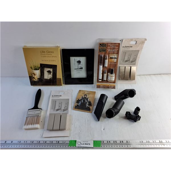 Photo Frame, Ikea Bjarnum Coat Hooks, Vacuum Attachments, Paint Brush, Floor Surface Care Kit, Misc